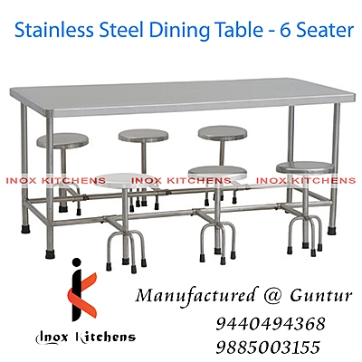 SS Dining Table 6 Seater Foldable Stool Model