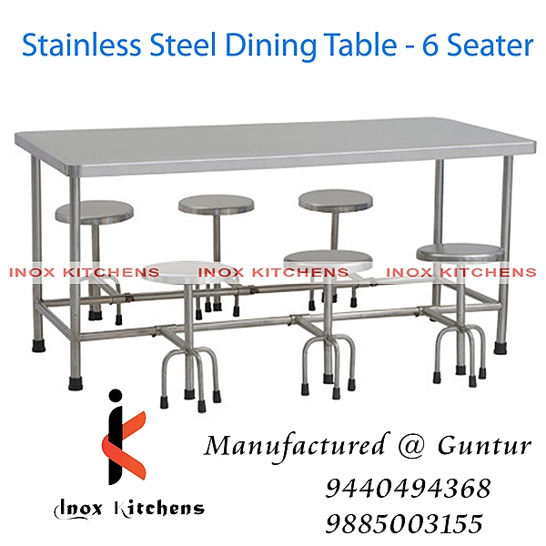 SS Dining Table 6 Seater Foldable Stool Model