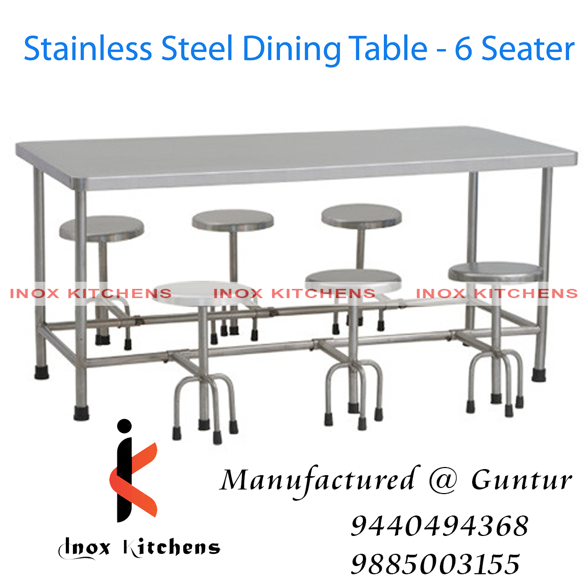 SS Dining Table 6 Seater Foldable Stool Model