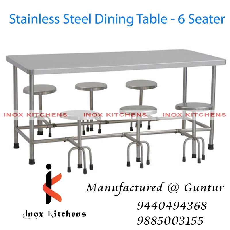 SS Dining Table 6 Seater Foldable Stool Model