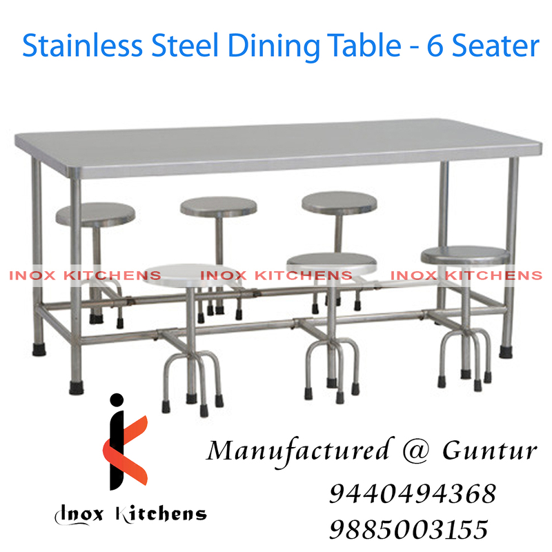 SS Dining Table 6 Seater Foldable Stool Model