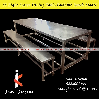 SS Dining Table 8 Seater Bench Type Foldable