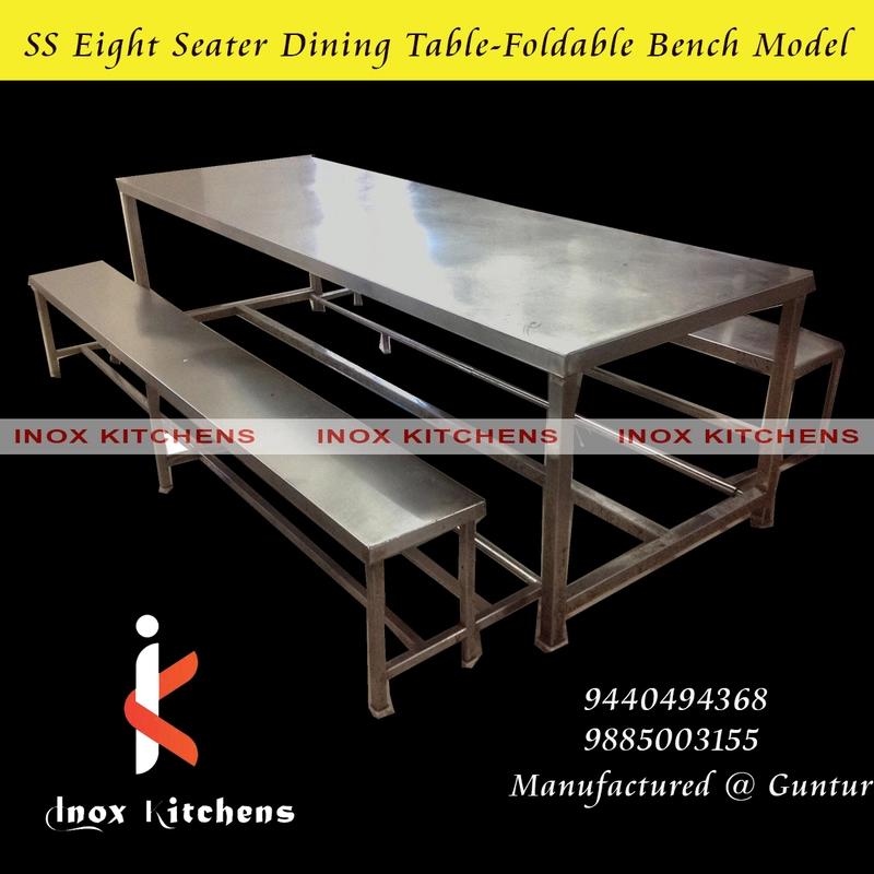 SS Dining Table 8 Seater Bench Type Foldable