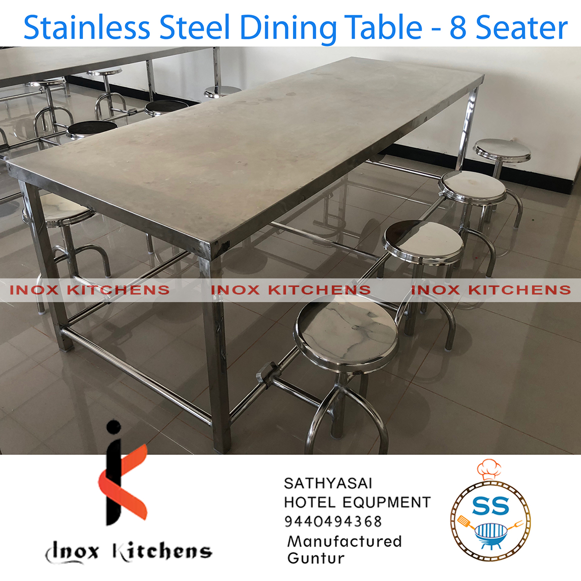SS Dining Table 8 Seater Stool Type Foldable
