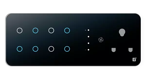 D2Touch 8 Module 8 Switch 1Plug 1Fan GlosyAcrylic BlueLED frameless Wi-Fi Remote Touch Switch Panel