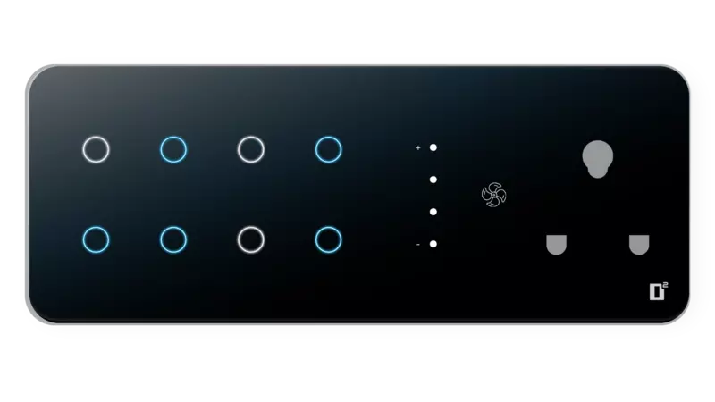D2Touch 8 Module 8 Switch 1Plug 1Fan GlosyAcrylic BlueLED frameless Wi-Fi Remote Touch Switch Panel