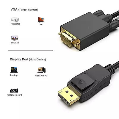 Display Port Male To VGA Male Cable Display Port Male To VGA Male Cable