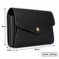 Envelope Genuine Leather Accordion Clutch Wallet - Classic Black