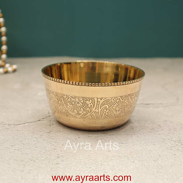 Pure Brass Embossed Flower Design Small Bowl Katori