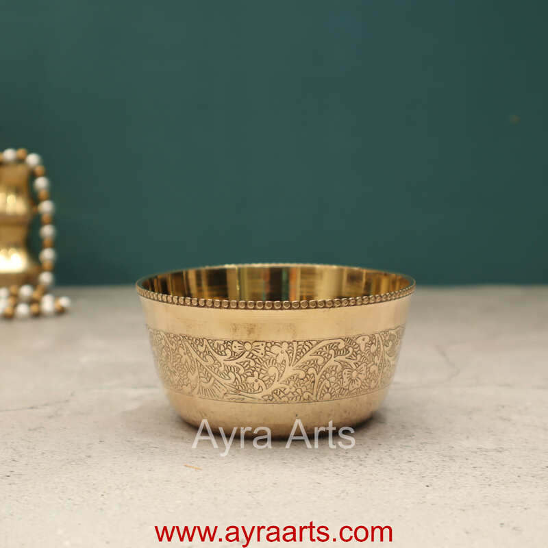 Pure Brass Embossed Flower Design Small Bowl Katori