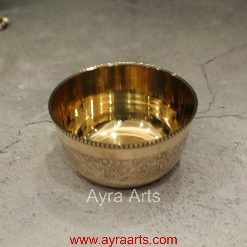 Pure Brass Embossed Flower Design Small Bowl Katori