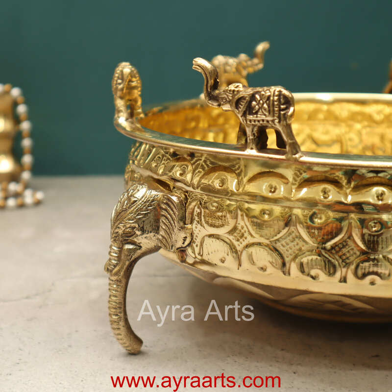 Brass Elephant Urli Bowl for Home Decoration
