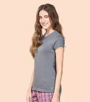 Enamor Essentials Womens Short Sleeve Crew Neck Slim Fit Stretch Cotton Tee - E047