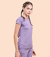 Enamor Athleisure Womens E089-Short Sleeve Scoop Neck Slim Active Graphic Tee