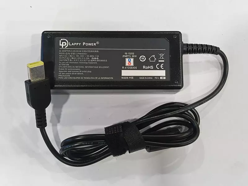 Laptop Adapter compatible for LENOVO (65W 3.25A 20V) Slim Tip Yellow USB Pin