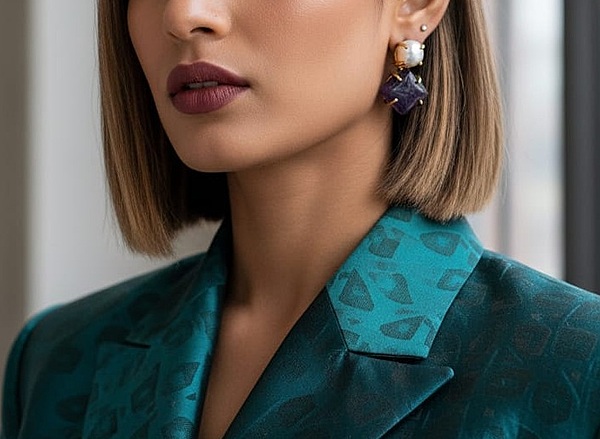 Earring White Pearl Purple Stud