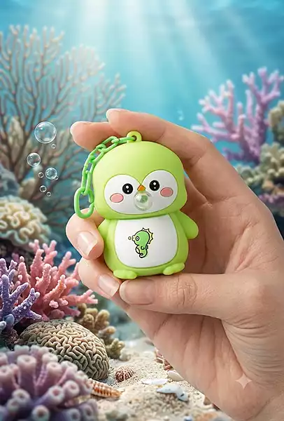 Green Cartoon Penguin Roly Poly Wobble Bag Charm / keychain