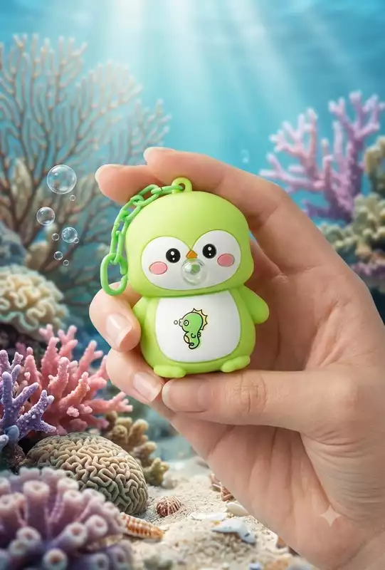 Green Cartoon Penguin Roly Poly Wobble Bag Charm / keychain