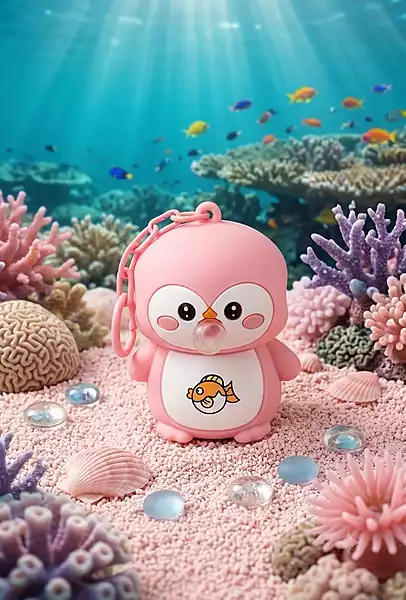 Pink Cartoon Penguin Roly Poly Wobble Bag Charm / keychain