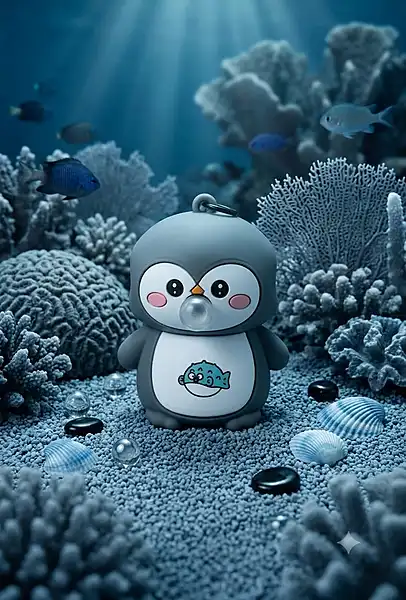 Gray Cartoon Penguin Roly Poly Wobble Bag Charm / keychain