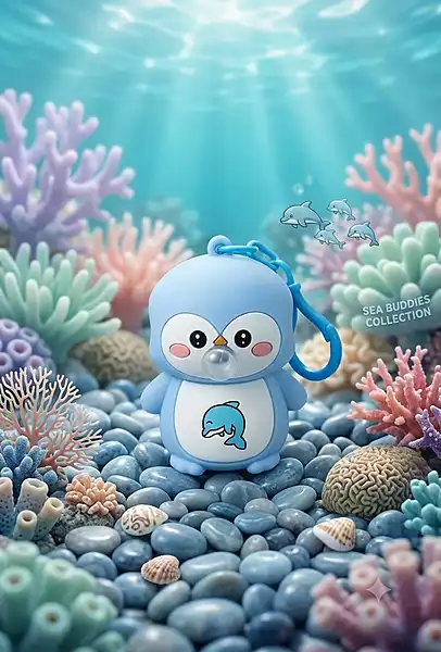Sky Blue Cartoon Penguin Roly Poly Wobble Bag Charm / keychain