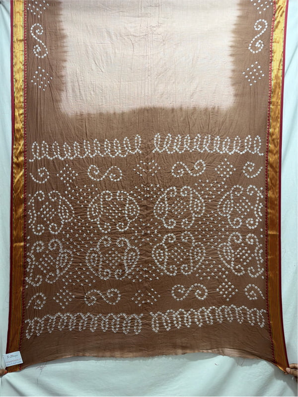 Kala Sanskruti Light Dark Chiku Color Cotton Bandhani Saree 6.5M with Blouse Piece