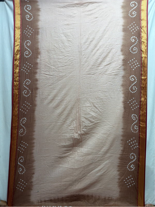 Kala Sanskruti Light Dark Chiku Color Cotton Bandhani Saree 6.5M with Blouse Piece