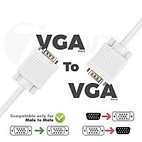 VGA Male to Male ,15-Pin Cable/Adapter for PC, Monitor, Projector, Laptop, TV, LCD/LED (White)