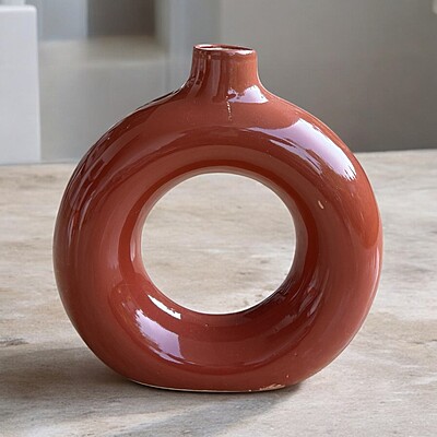 Donut Shaped Brown Ceramic Vase Donut Shaped Brown Ceramic Vase