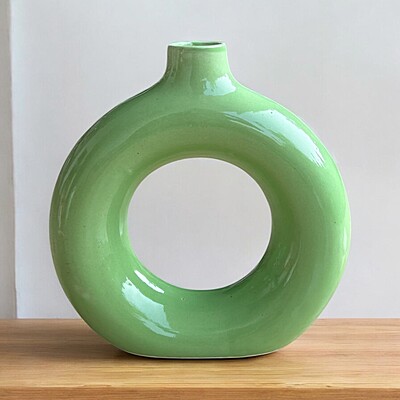 Donut Shaped Green Ceramic Vase Donut Shaped Green Ceramic Vase