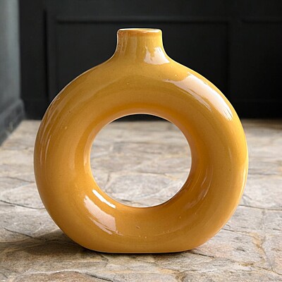 Donut Shaped Yellow Ceramic Vase Donut Shaped Yellow Ceramic Vase
