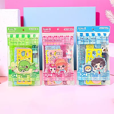 Kawaii Doodle Buddy Drawing Ruler Set of 7 + 1