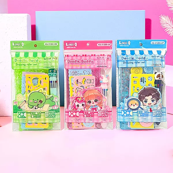 Kawaii Doodle Buddy Drawing Ruler Set of 7 + 1