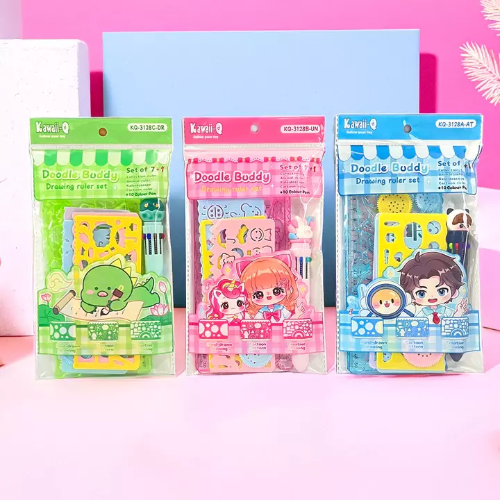 Kawaii Doodle Buddy Drawing Ruler Set of 7 + 1