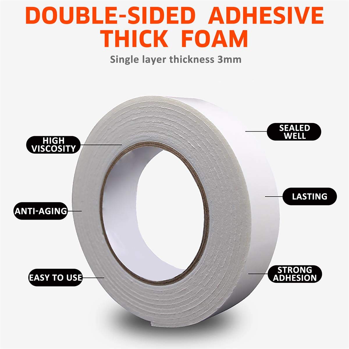Mounting Tape Double Sided (1.7CM x 91.44CM) – Heat Resistant, Strong Adhesive, Waterproof & Shockproof Tape for Home, Office, Wall Hooks, Crafts, Décor & DIY Projects