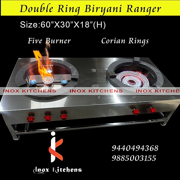 SS Biryani Double 5 Burner plus Corian Rings