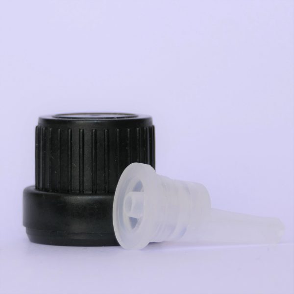 18 mm Plastic Black Seal Cap with Inner Clear Dropper Serum - THICK