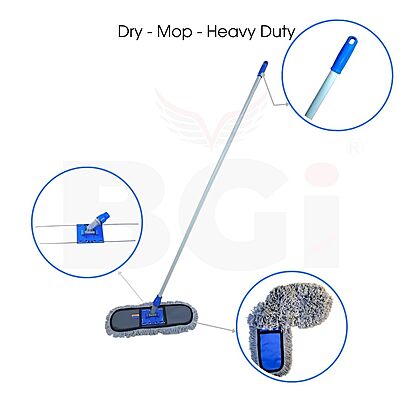 Dry Mop - 18" Base, 5 Feet Heavy Rod, Microfiber Refill