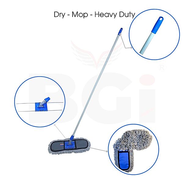 Dry Mop - 18" Base, 5 Feet Heavy Rod, Microfiber Refill