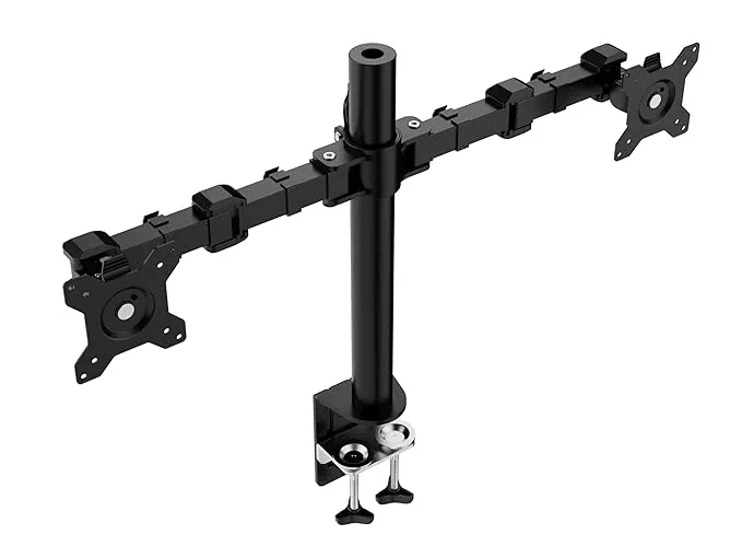 Dual Monitor LED Desk Stand Height-Adjustable Arm Mount with Horizontal Screw Clamp Heavy Duty Steel Construction Full Motion Swivel & Tilt