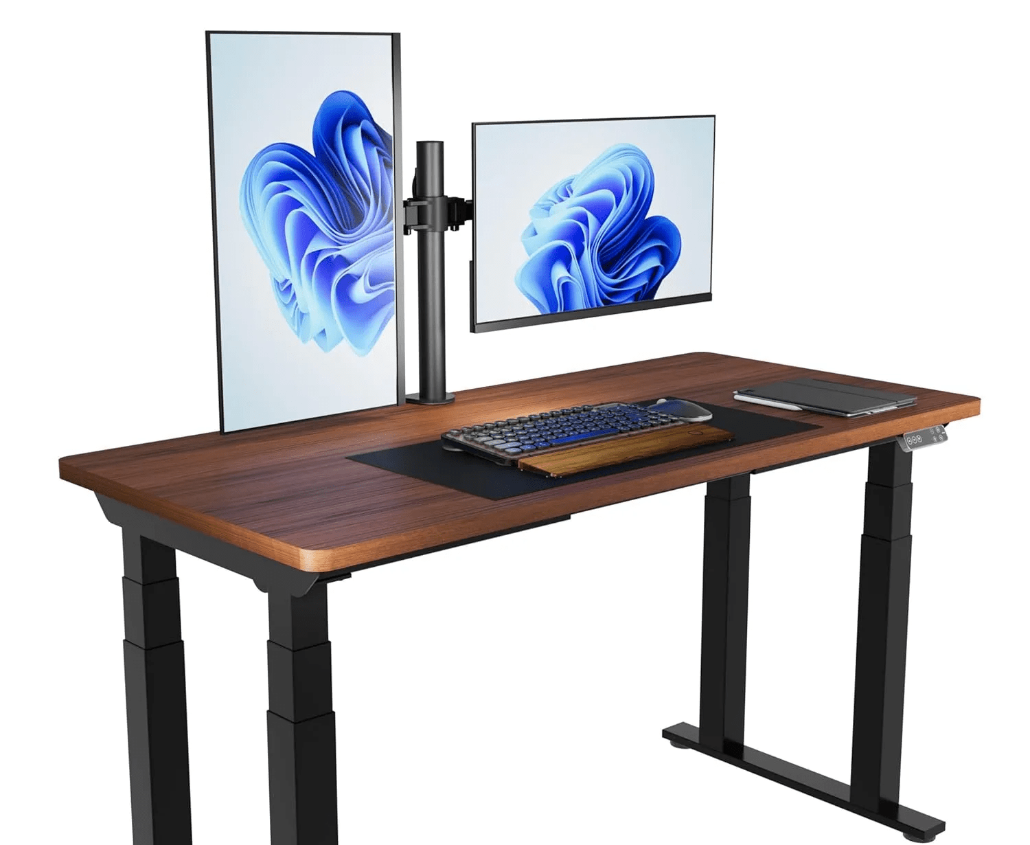 Dual Monitor LED Desk Stand Height-Adjustable Arm Mount with Horizontal Screw Clamp Heavy Duty Steel Construction Full Motion Swivel & Tilt
