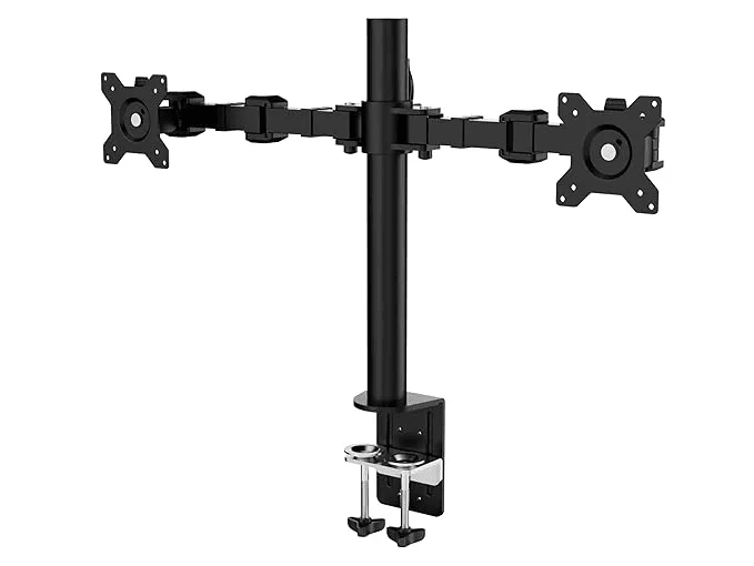 Dual Monitor LED Desk Stand Height-Adjustable Arm Mount with Horizontal Screw Clamp Heavy Duty Steel Construction Full Motion Swivel & Tilt