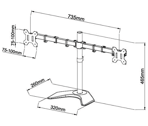 Dual Monitor LED Desk Stand Freestanding Horizontal Leg Mount for 2 Screens up to 27"(68.58cm) Heavy Duty Steel Base Dual Monitor LED Desk Stand Freestanding Horizontal Leg Mount for 2 Screens up to 27"(68.58cm) Heavy Duty Steel Base