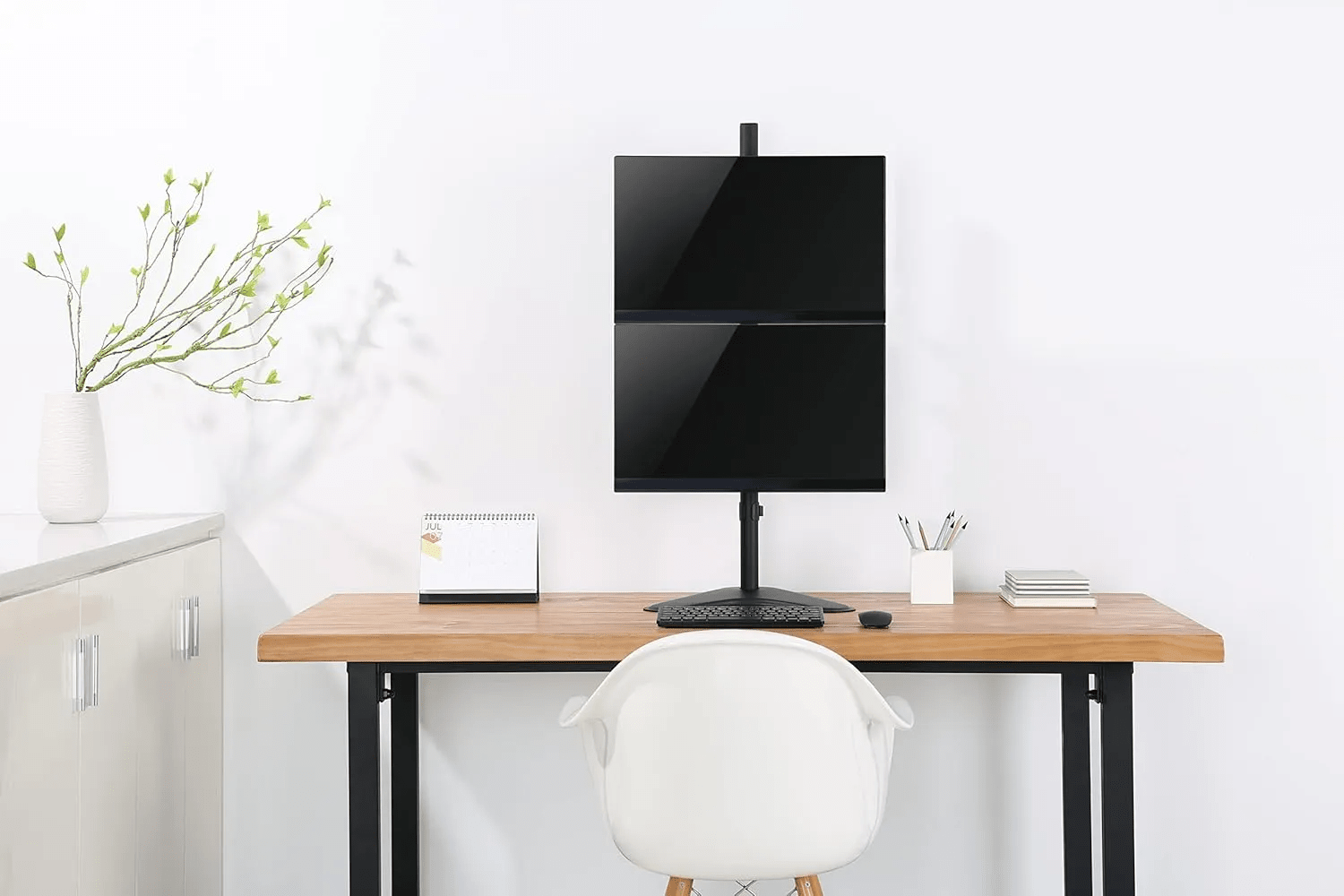 Dual Monitor LED Stand Adjustable Straight Leg Mount for 13"(33.02cm) and 32"(81.28cm) Screens Heavy Duty Desktop Clamp