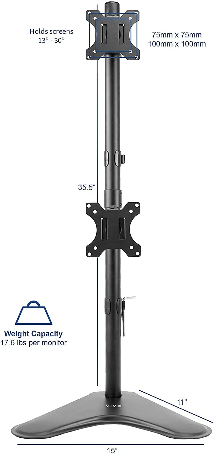 Dual Monitor LED Stand Adjustable Straight Leg Mount for 13"(33.02cm) and 32"(81.28cm) Screens Heavy Duty Desktop Clamp