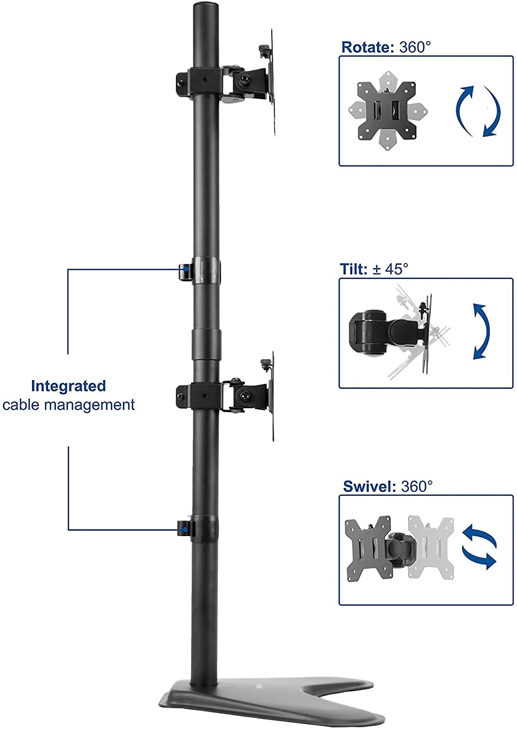 Dual Monitor LED Stand Adjustable Straight Leg Mount for 13"(33.02cm) and 32"(81.28cm) Screens Heavy Duty Desktop Clamp