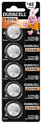 Duracell Specialty CR2016 Lithium Coin Battery 3V, Pack of 5 Suitable for use in keyfobs, Scales, wearables and Medical Devices