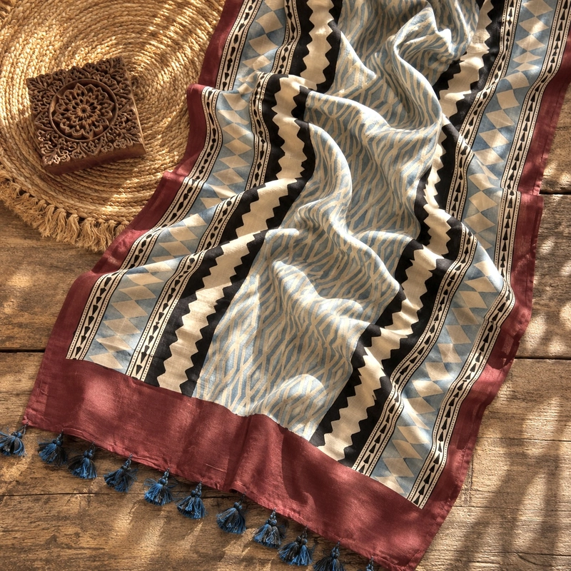 Cotton Ajrakh Print Stole #14