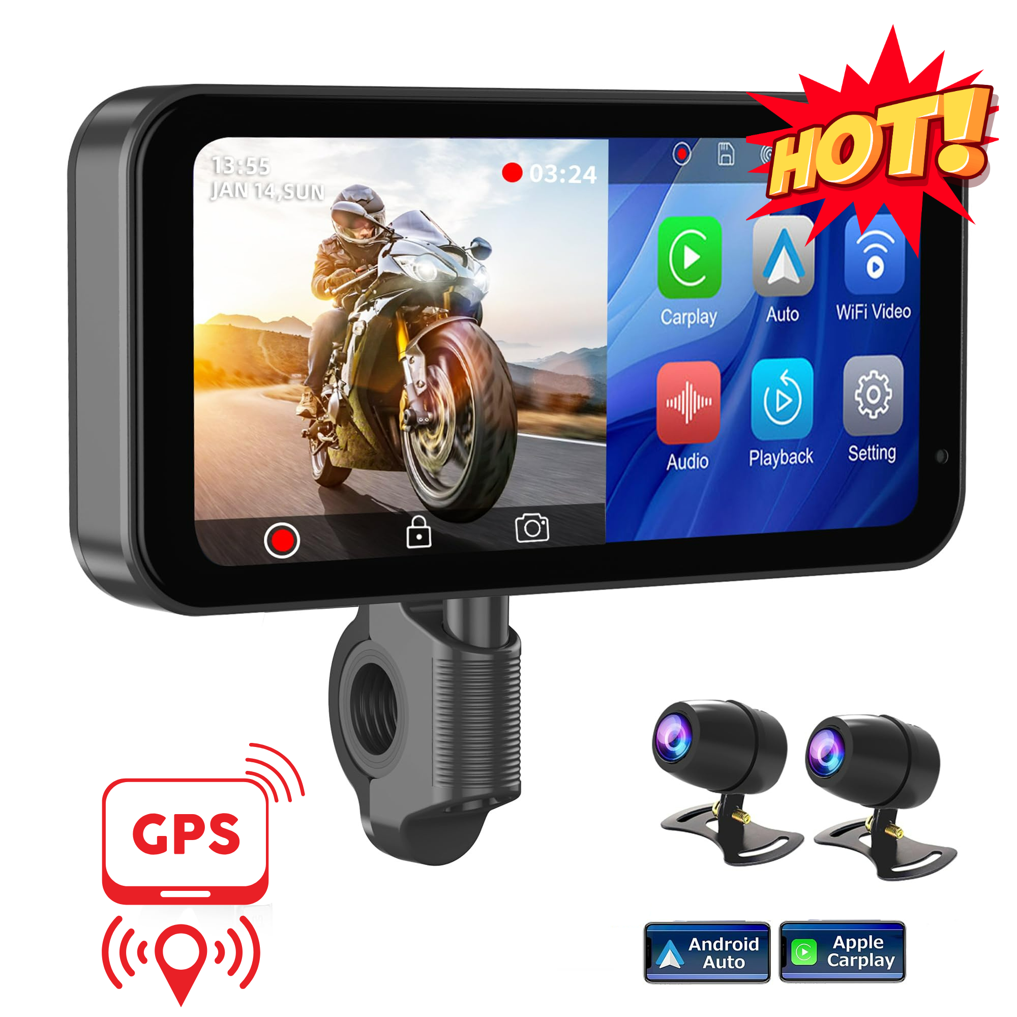 LBC Moto S3 Elite Motorcycle Navigation Screen with Handlebar Remote, Camera & TPMS LBC Moto S3 Elite Motorcycle Navigation Screen with Handlebar Remote, Camera & TPMS