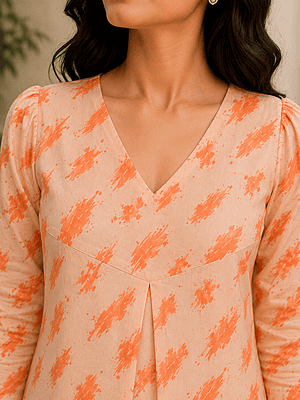 Women's Peach Abstract Print Calf-Length A-Line Co-Ord Set with Palazzo Pant Women's Peach Abstract Print Calf-Length A-Line Co-Ord Set with Palazzo Pant
